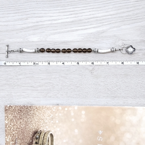 RARE Silpada Sterling Silver Smokey Topaz Clover Charm Bracelet B0689 *Firm* - Picture 11 of 13